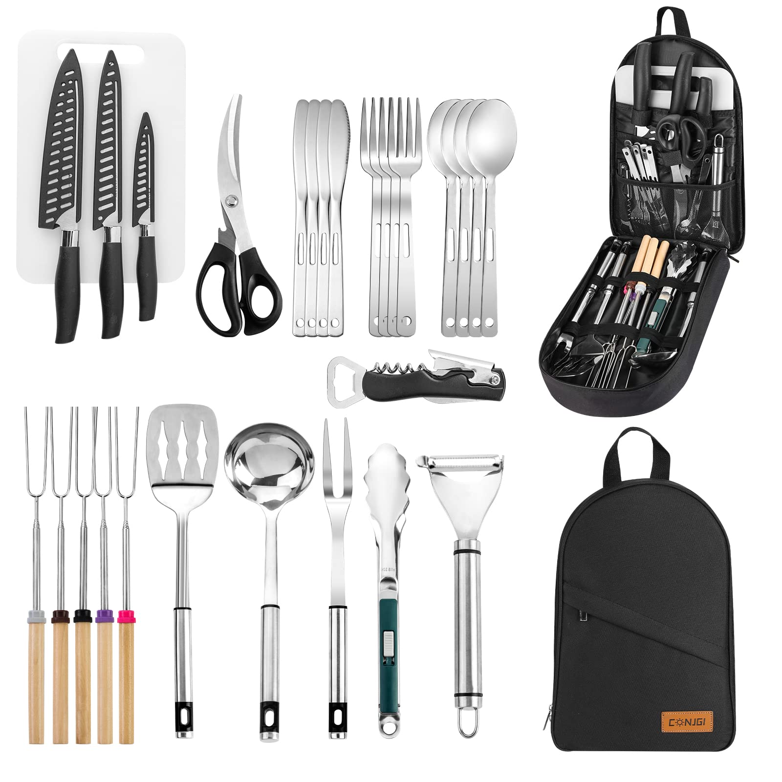 Photo 1 of Camping Cookware Storage Bag - Camping Cooking Utensils Set Bag Camping Tool Portable Storage Bag Suitable for Knife, Fork, Spoon, Chopping Board, Chef's Knife,Kitchenware Storage