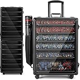ONULISS Miniature Carrying Case with Trolley &amp; 6 Trays (1.2X-Large Size) | Stackable Miniatures Storage &amp; Transport Case - Aluminum Alloy Frame &amp; Side Mesh Pouch &amp; 360&deg; Wheels for Display Collectibles