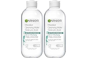 Garnier Micellar Water with Salicylic Acid, All-in-1 Mattifying Facial Cleanser and Makeup Remover for Oily and Acne Prone Skin, 13.5 Fl Oz, Pack of 2