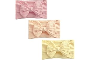 3 Pack Baby Headbands, Soft and Stretchy Baby Bows for Girls Newborn, Nylon Hair Bands with Bows Infant Toddlers Hair Accesso
