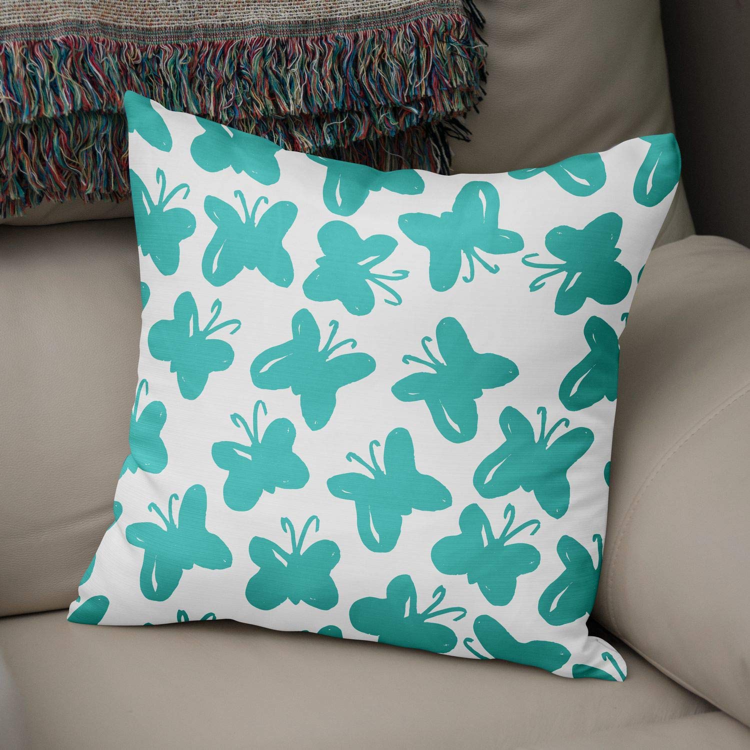 Bonamaison Decorative Cushion Cover Turquoise & White, Throw Pillow Covers, Home Decorative Pillowcases for Livingroom, Sofa, Bedroom, Size: 50x50 Cm - Designed and Manufactured in Turkey