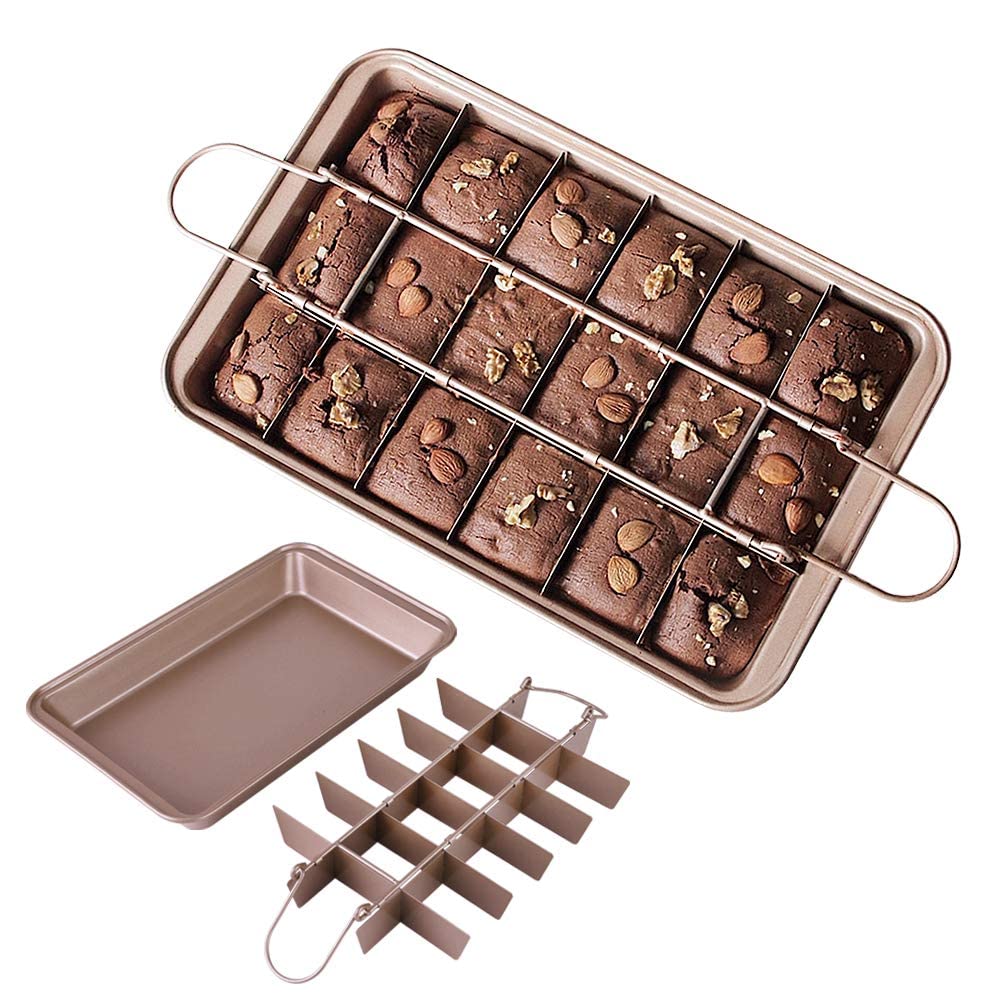 Blkthun Brownie BakingTray with Dividers Brownie Pan - Non-Stick Carbon Steel Bakeware with 18 Pre-Slice, Brownie Tin Oven Baking Tray. 30 X 20 X 5 cm