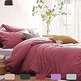 CoutureBridal Old Pink Duvet Cover Queen Size 3 Pcs Rose Red Mauve Duvet Cover Set Soft Microfiber Minimalist Style Solid Color Comforter Cover with Zipper Corner Ties (No Comforter)