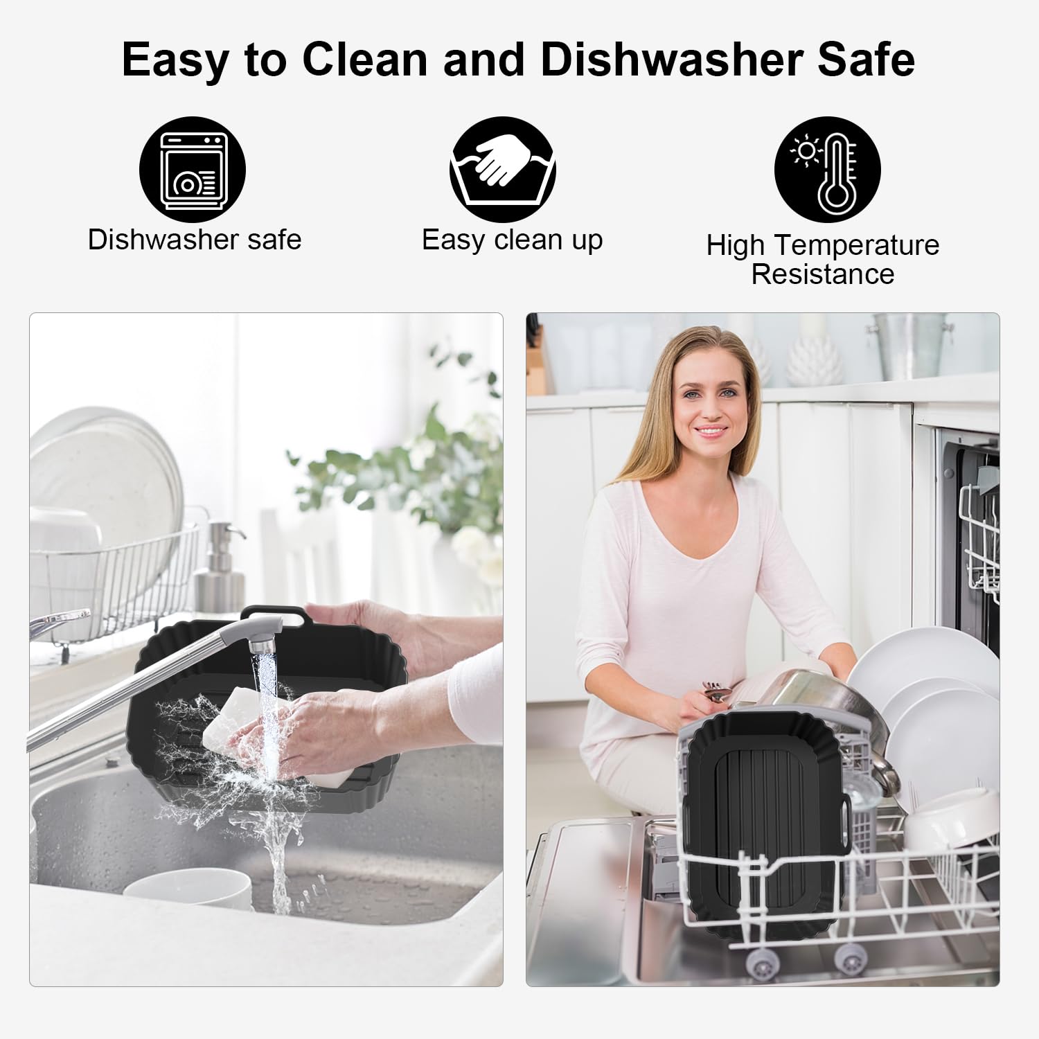 Silicone Air Fryer Liners 2 Pack, Reusable Compatible for Ninja Foodi DZ201, DZ401, DZ550, DZ302, COSORI 9QT, Chefman, Instant, and 6-in-1 8-10QT Dual Baskets