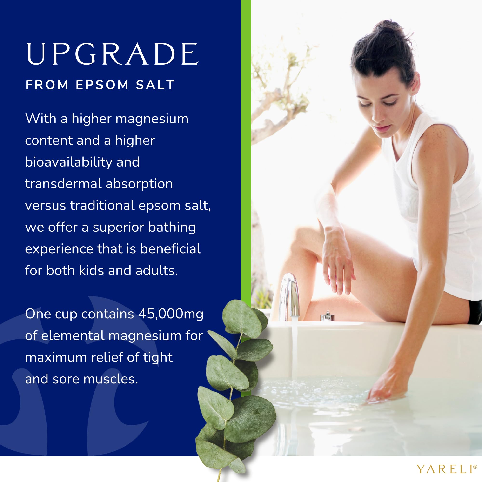 Yareli Magnesium Flakes, 5lb Eucalyptus, Dead Sea Bath and Foot Soak, Alternative to Epsom Salt with Over 250,000mg of Magnesium Chloride Per Bag