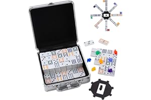Homwom Double 12 Colored Dot Dominoes Mexican Train Game Set, 91 Tiles Dot Dominoes with 9 Trains, Scoreboard, Octagon Shape Hub and Aluminum Case