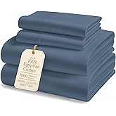 LANE LINEN 100% Egyptian Cotton Sheets King Size - 1000 Thread Count King Bed Sheets, Ultra-Soft Hotel Luxury with 15" Deep Pocket, Naturally Breathable & Durable, Silky Sateen Weave - Estate Blue