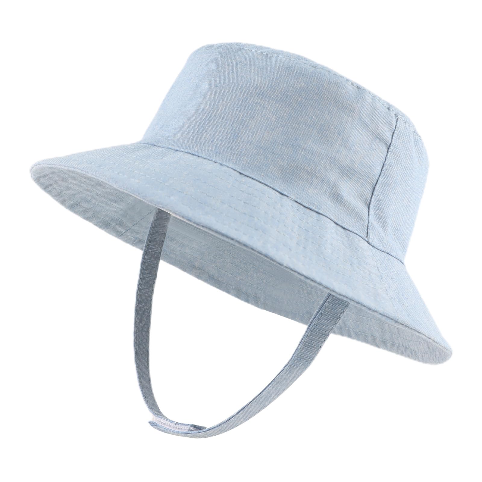 Photo 1 of JANGANNSA Denim Summer Baby Sun Hat Boys Girls Infant Toddler Bucket Hats Sun Protect Beach Baby Caps(Denim Light Blue, 48cm)