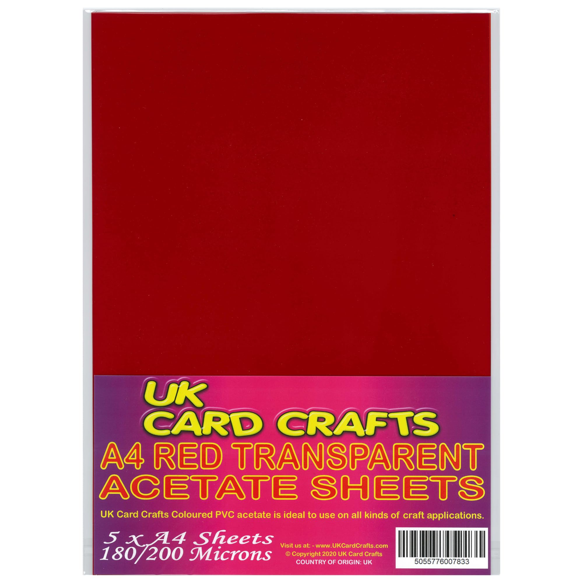 A4 Red Acetate 200 Micron X 5 Sheets - UK Card Crafts