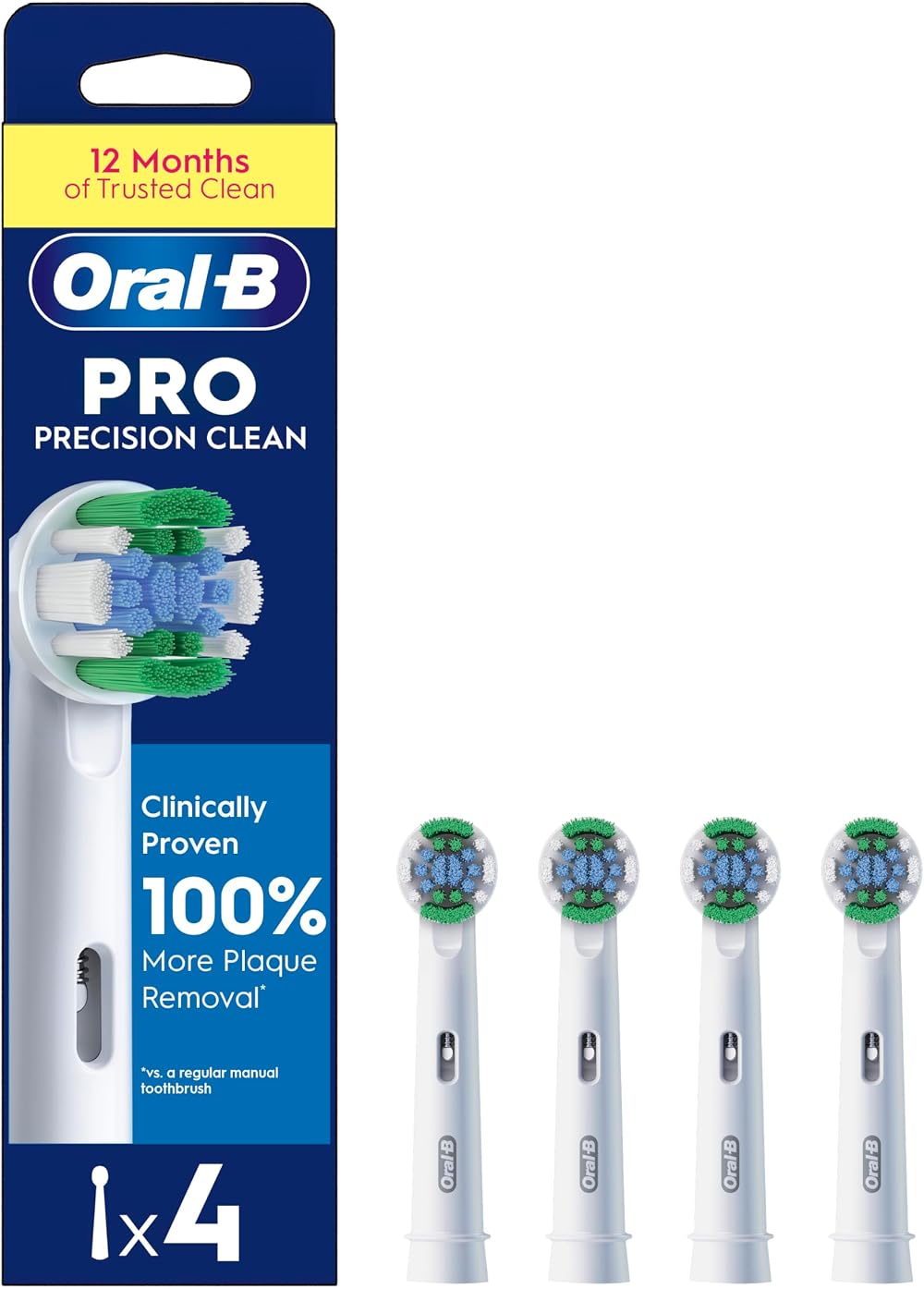 Oral-B Pro Precision Clean Toothbrush Head 4 Pack X-Shape Angled Bristles White