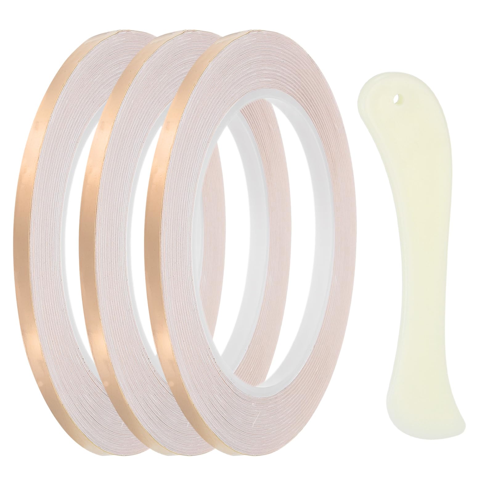PATIKIL 22 Yard 3/16 Inch Copper Foil Tape, 3 Roll Copper Tape with Single-Sided Conductive Stained Glass Foil Tool with Scraper for Stained Tools DIY Crafting