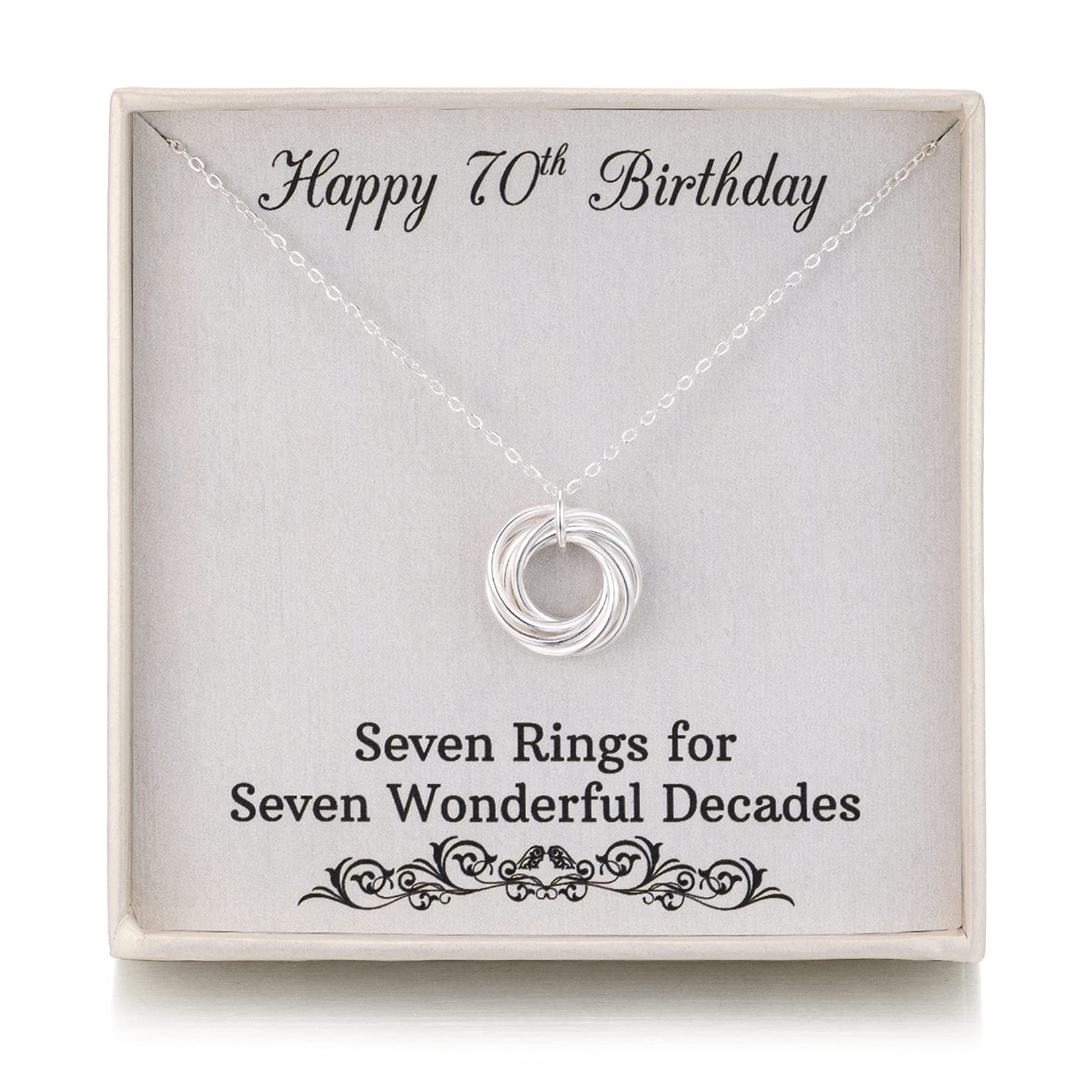 RareLove 70th Birthday Gifts for Women,925 Sterling Silver 7 Rings Necklace,70 Birthday Gift Jewellery for Grandma Mum,Seven Rings for Seven Decades