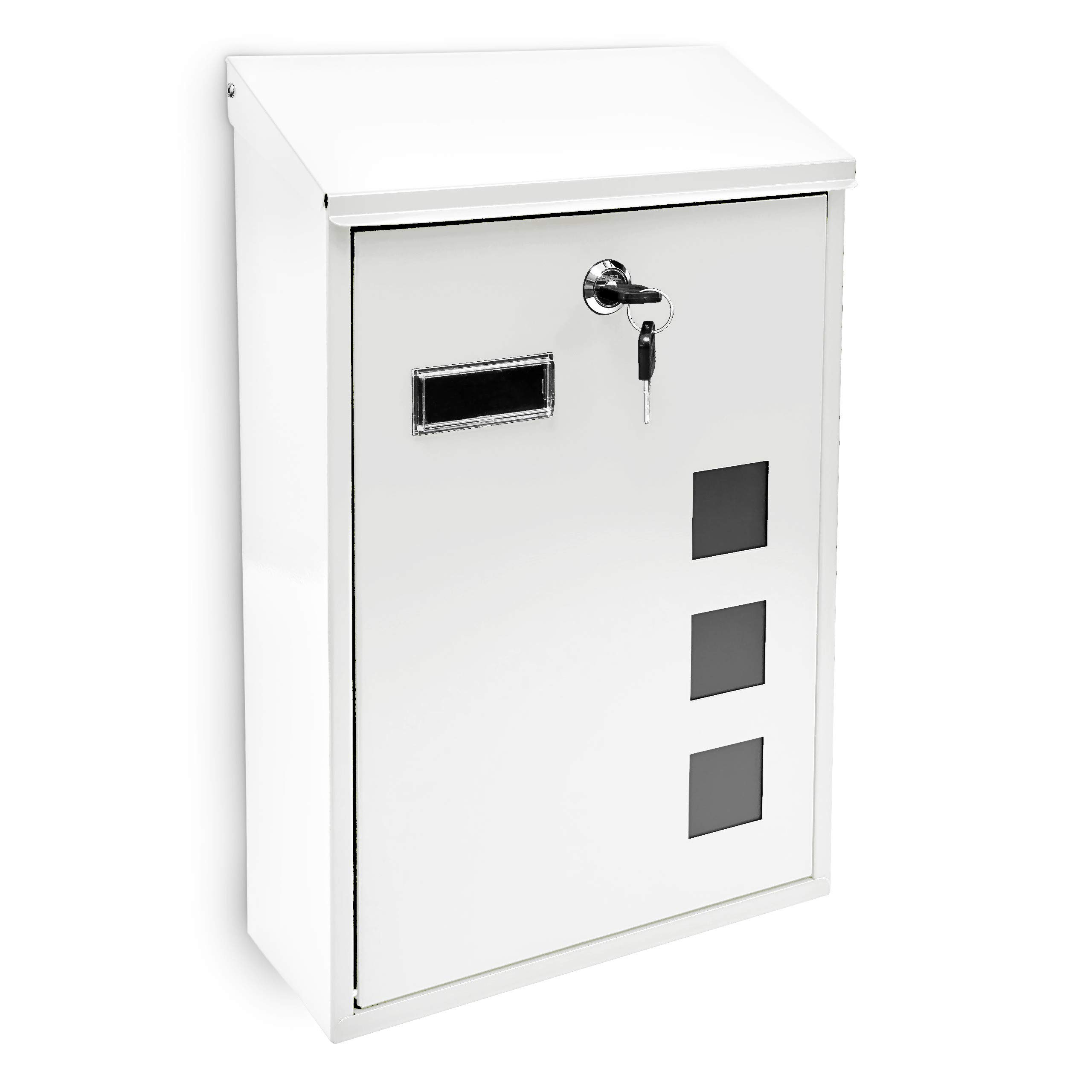 Relaxdays Design Mailbox / Letterbox Metal 4 Colours 3 Viewing Windows 25x40 cm Post Mail Secure, White
