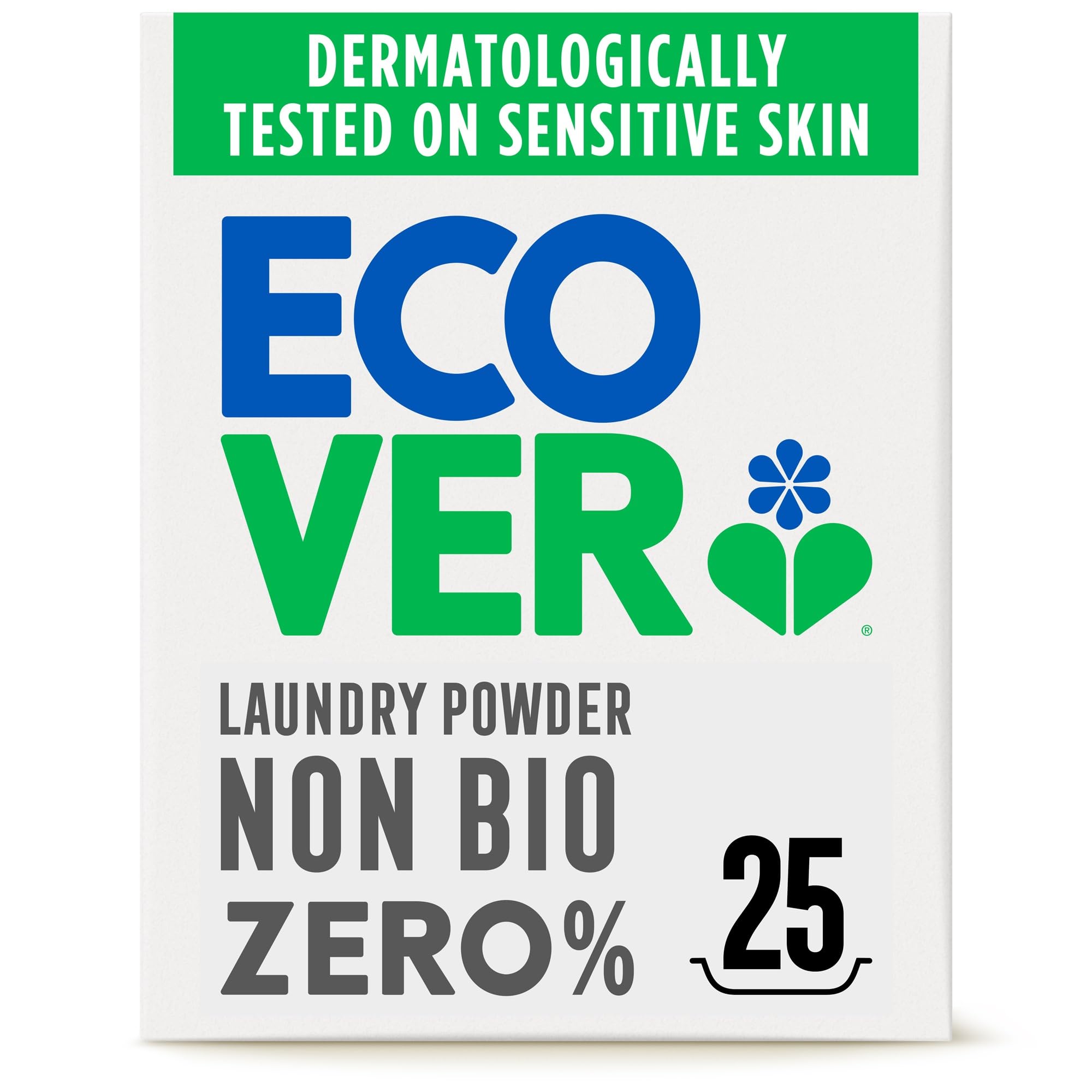 Ecover Zero Non-Bio Laundry Detergent Powder, For Sensitive Skin, Laundry Washing Detergent for Baby Laundry 1 x 25 Wash, 1 x 1.8Kg