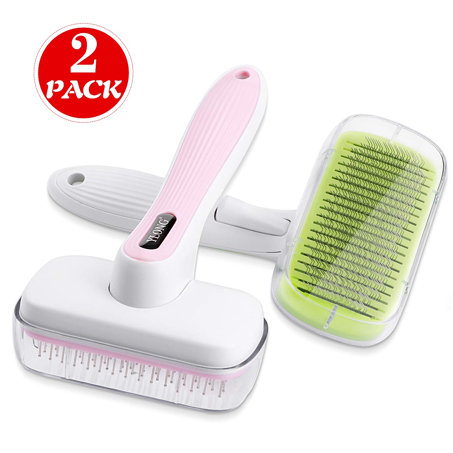 YLONG Self Cleaning Slicker Brush & Massages Brush 2 Pack