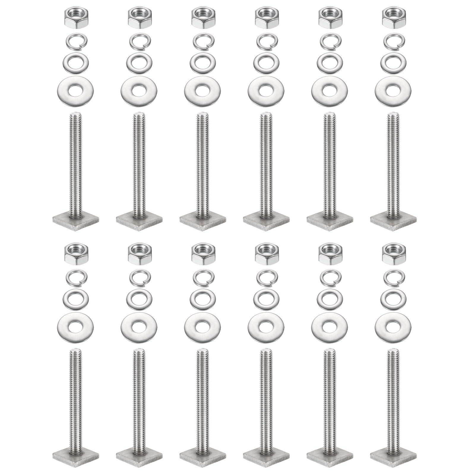 PATIKIL T Slot Bolts M8 x 65mm, 12 Set Square Head T Bolts Roof Rack Stainless Steel T Track Bolts with Nut Washers for Bike Ski Kayak Rack
