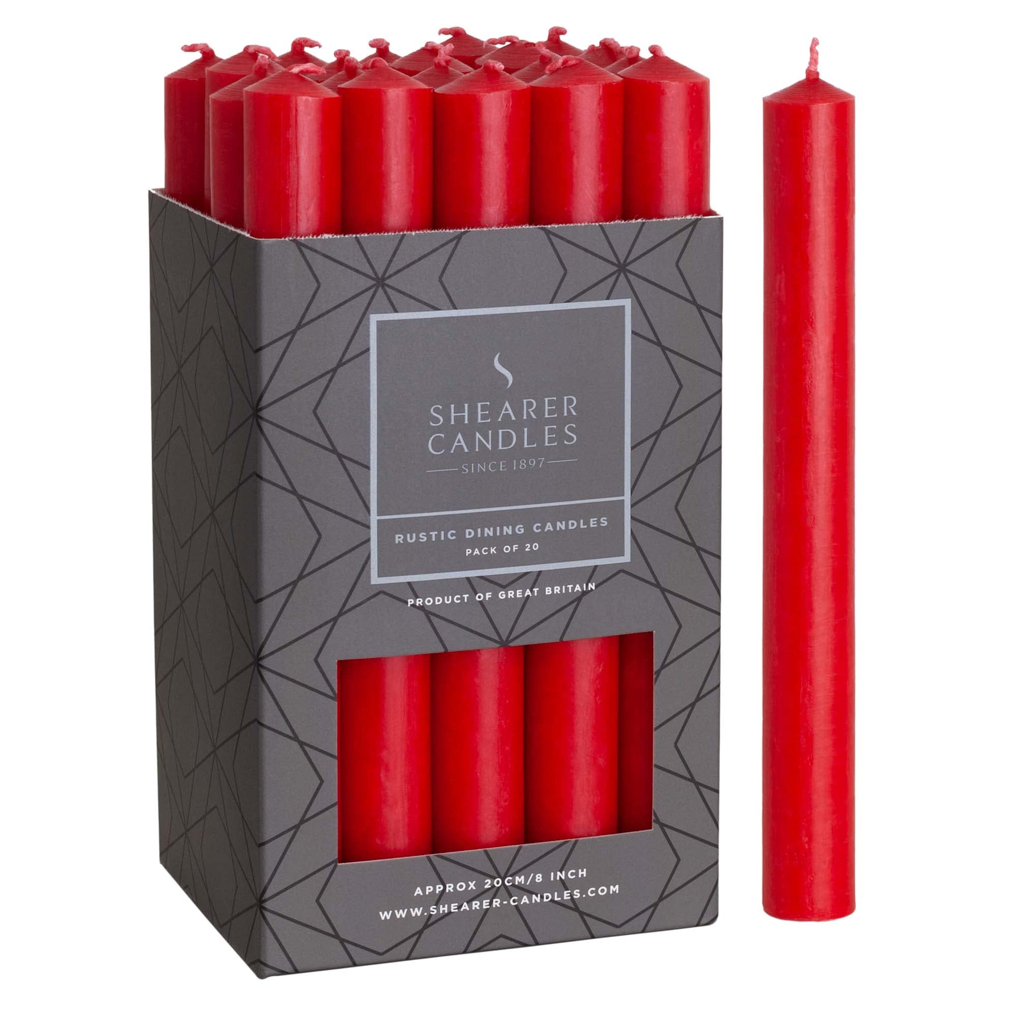 Shearer Candles Red - Dinner Candles - 8 inch - Unscented Dinner Candles - 8 Hour Burn Time - 20 Pack