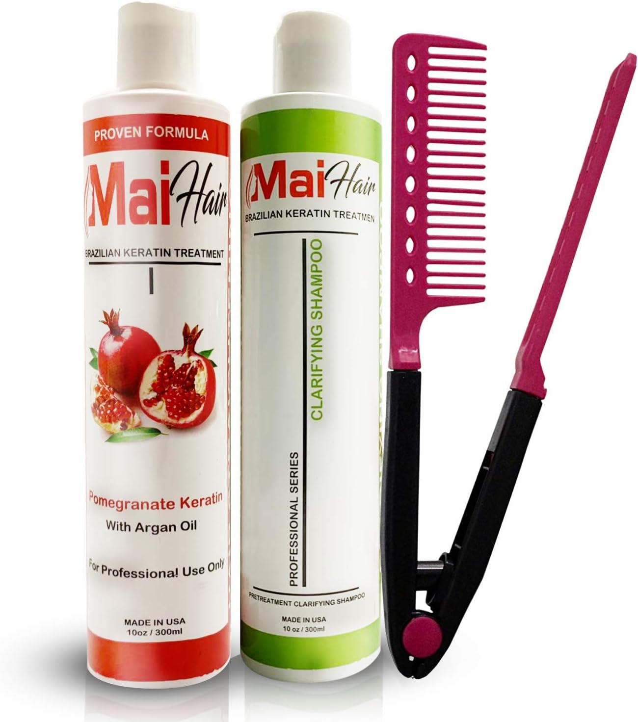Brazilian Keratin Hair Treatment Complex + Keratin Clarifying Shampoo Professional Effective Fast Acting Powerful Formula Infused with Pomegranate and Argan Oil – Straightening Comb Included! (10 oz)