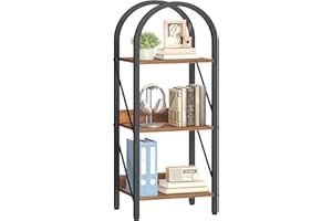 HOOBRO Bookshelf, 3-Tier Bookshelf Arched Display Racks, Industrial Bookcase with Metal Frame, Book Shelf Storage Organizer f