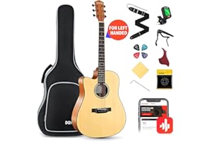 Donner Left Handed Acoustic Guitar Kit for Beginner Adult Full Size Cutaway Lefty Acustica Guitarra Bundle Set with Bag Strap Tuner Capo Pickguard String, 41 Inch, DAG-1CL