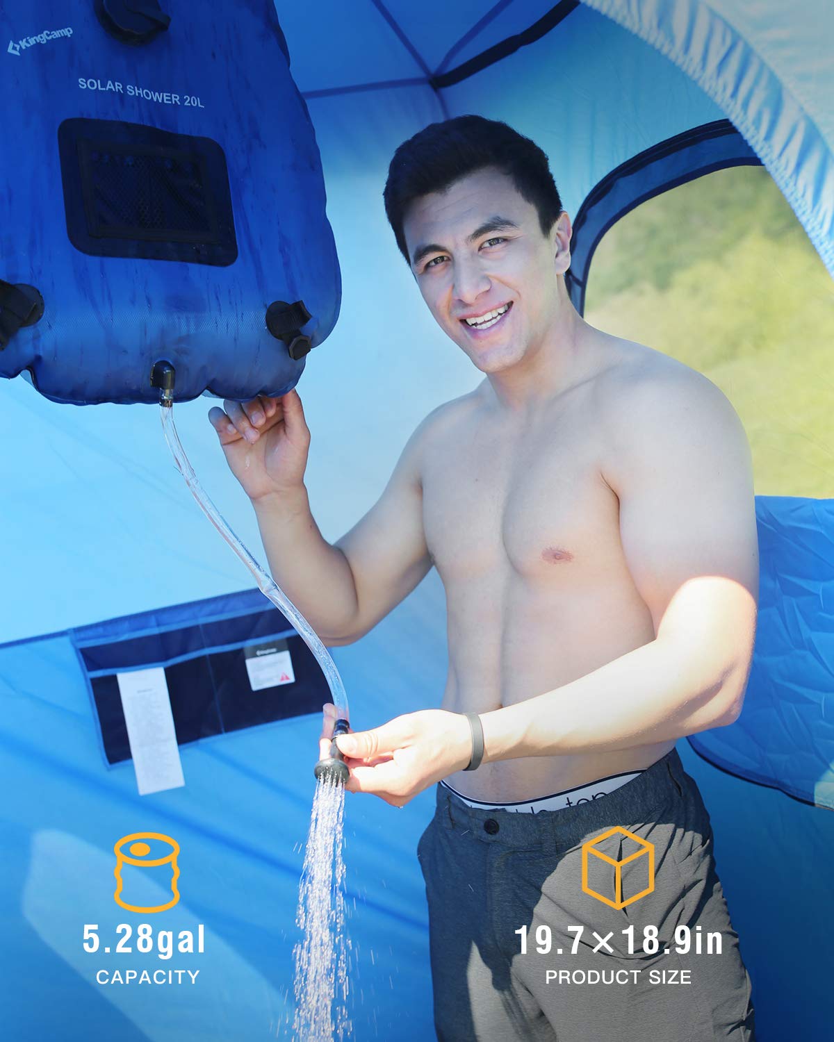 KingCamp Portable Outdoor Camping Solar Shower 20 Litre with Temperature Gauge