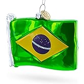 Waving Flag of Brazil Blown Glass Christmas Ornament