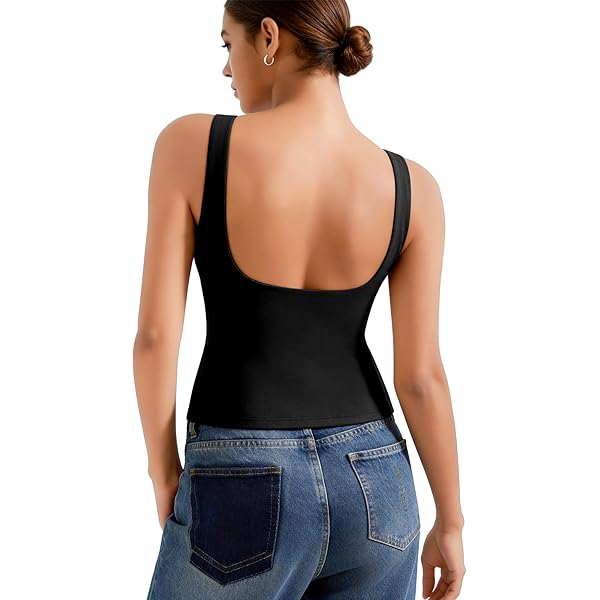 Amazon.com: SUUKSESS Women Built in Bra Open Back Boat Neck Tank