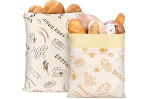 Yoikun Beeswax Bread Bags, 2 Pack Reusable Bread Bag Large – Natural Linen Cotton Food Storage Covers for Sourdough & Homemad