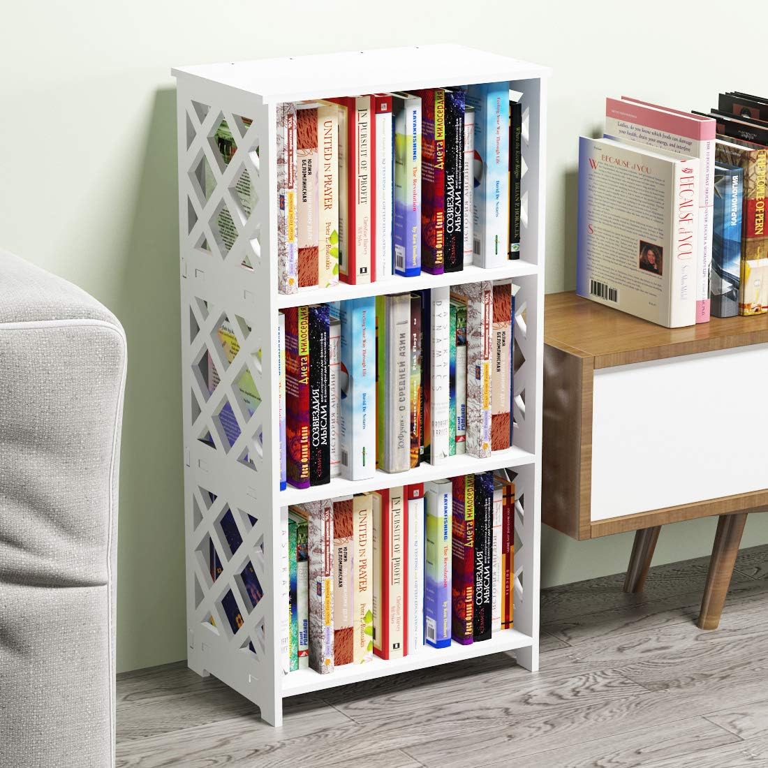Rerii Bookcase, 3 Tier Kids Small Bookshelf, Book Organizer Storage Case Open Shelf Rack, Display Shelves for Bedroom Living Room Bathroom Office, White: Furniture & Decor