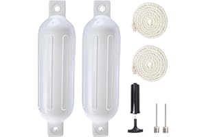 VANCUS Boat Fenders 2 Pack, 4.5 x 16 Inches Ribbed Twin Eyes Boat Bumpers Fenders for Docking, Comes with Ropes Needles and Pump to Inflate, Blue