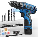 Cordless Drill Set,12V Power Drill Driver 3/8" Keyless Chuck with 92 Acessories, Built-in LED Light, 25+1 Position, Electric Drill for Home DIY Projects（Blue）