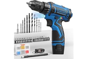 VIWKO Cordless Drill Set,12V Power Drill Driver 3/8" Keyless Chuck with 92 Acessories, Built-in LED Light, 25+1 Position, Electric Drill for Home DIY Projects（Blue）
