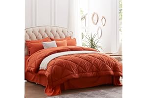 NexHome Twin Comforter Set, 5-Pieces Burnt Orange Bed in a Bag Queen Size Reversible Comforter All Season Soft Bedding Sets with Comforter, Flat Sheet, Fitted Sheet, Pillowcases & Shams