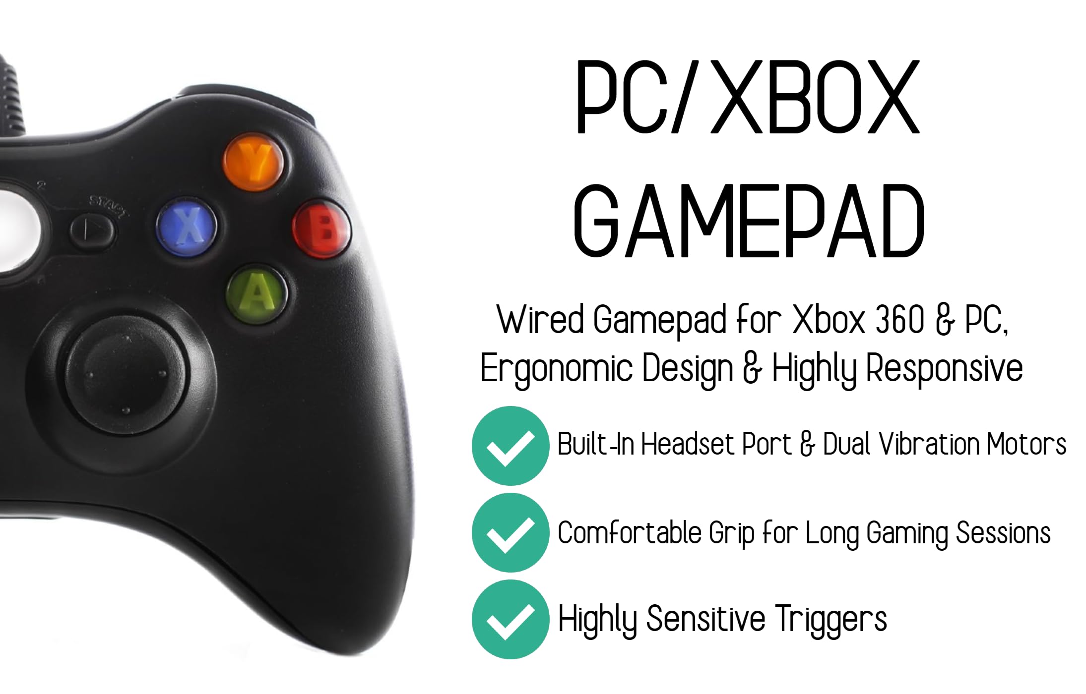ILLOMART Wired Controller for Xbox 360 Controller for PC Windows Linux Desktop Gamepad for Laptop Gamepad for Xbox 360 Joystick for Windows 7/8/10 PC Joystick for x360 Dual Vibration