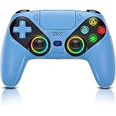 Gamrombo LED Wireless Controller for PS5, Compatible with PS5 Pro/Slim/PC, Dual Vibration, Macro/Turbo Function, 3.5mm Audio 
