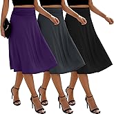 Baggyfly 3 Pack Womens Midi Skirts Flowy Lightweight Knee Length Casual Elastic Waist Modest Flared Skirts Trendy Summer