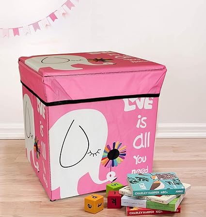 TIED RIBBONS Storage Box Toys Under Bed Plastic Stool for Kids Room Under Lid Padded Seat (30 cm X 28.5 cm X 28.5 cm, Multicolor)