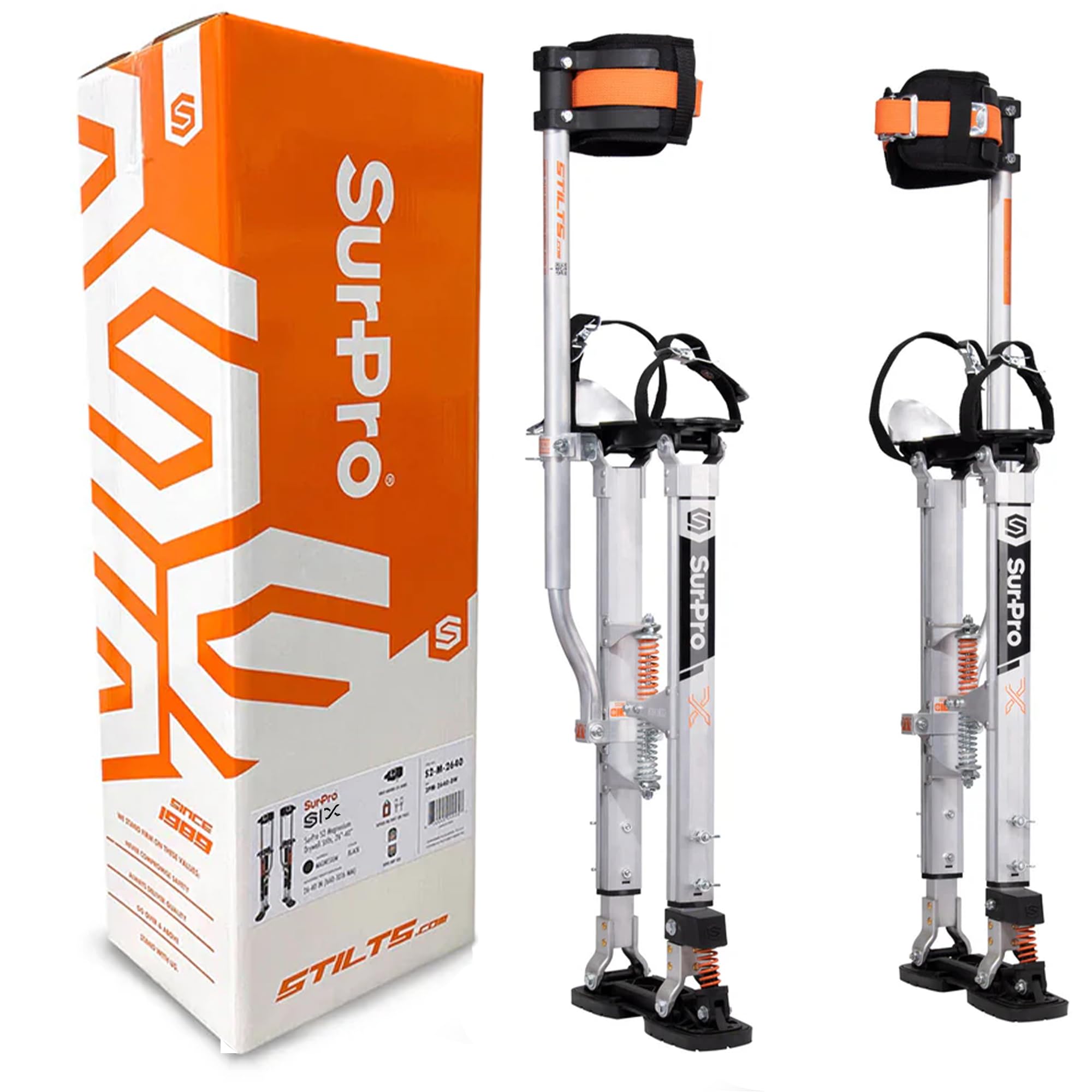 SurPro Single-Sided Drywall Stilts, Aluminum Base, 21” – 31” Height, QuadLock Contractor-Grade Stilts with Patented Flexion Foot System (S1X-A-2131) for Drywallers, Painters, Stilts Drywall