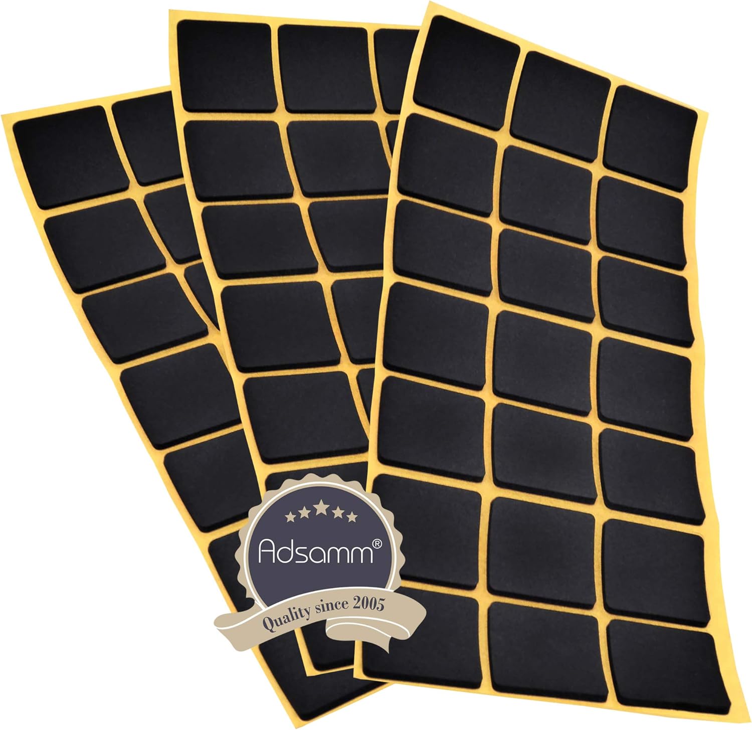 Adsamm® / 63 x self-adhesive anti-slip pads made of EPDM cellular rubber / 1.18x1.18'' (30x30 mm) / Black/square / 0.098'' (2.5 mm) thick anti-slip glides