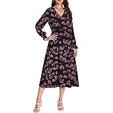 LUXEBOLD Womens Boho Maxi Dress Floral Dress Long Sleeve Ruffle V Neck Flowy Spring Casual Beach Vacation Long A Line Dresses