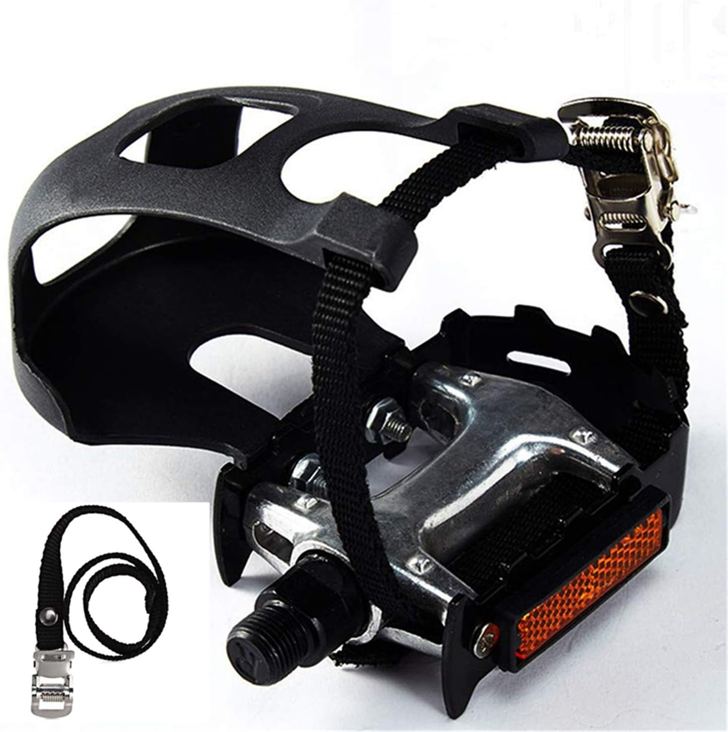 COZYROOMY Bike Pedals with Clips and Straps, for Exercise Bike, Spin Bike And outdoor bicycles, 9/16-Inch Spindle Resin/Alloy Bicycle Pedals, Half year warranty