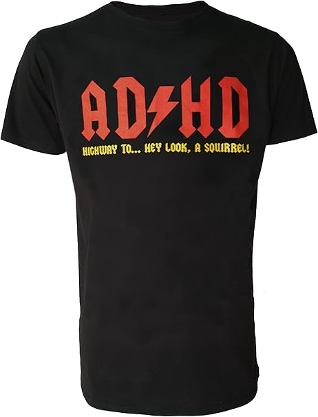 ADHD Hey Look A Squirrel ACDC Mens Black T Shirt Small: Amazon.co.uk ...