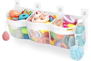 MUMUQ Bath Toy Organizer 3 Compartment Bath Toy Storage Bag Shower Caddy Quick Access Bathtub Toys Holder Baby Shower Games Tub Quick Dry Baby Bathroom Toys Storage Accessory White
