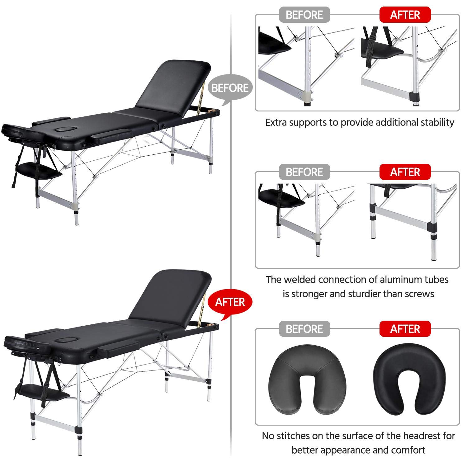 Yaheetech Folding Massage Table Portable Spa Bed Adjustable Aluminium Salon Bed 3 Fold 84 Inch Extra Wide Face Cradle Bed : Beauty