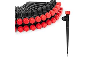 YULAIYOEN Adjustable Drip Irrigation Emitters with Stakes: 30 Pcs Drip Emitters for 1/4 Inch Drip Irrigation Tubing,360 Degree Irrigation Drippers for Garden Watering