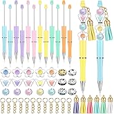 Sinload 18 Pcs DIY Beaded Pen Kit Bulk Plastic Pastel Color Ballpoint Pen Kits with 144 Flower Butterfly Beads Tassel Office Supplies Desk Accessories for Women Adults Spring Easter Party Favors
