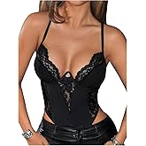 SweatyRocks Women's Sleeveless Lace Underwire Bodysuit Corset Tops Cut Out Backless High Cut Body Suit Leotard
