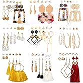 JMScape 53 Pairs Earrings Set for Women, Fashion Acrylic Tassel Gold Hoop Earrings Multipack Statement Pearl Earring Stud Pack, Hypoallergenic Drop Dangle Earrings for Valentine's Day Gift