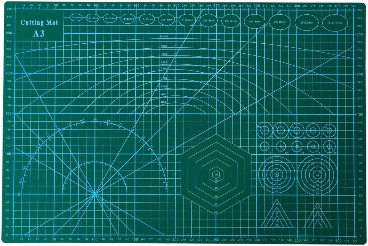 A3 Cutting Mat Double Sided Self Healing 5 Layers Recyclable Non Slip PVC Cutting Board Manual DIY Tool - 45cm x 30cm x 3mm Green