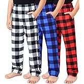 TUONROAD Boys 3 Pack Pajama Pants Soft Plaid Cozy Elastic Waist Sleep Bottoms Size 7 14 with Pockets